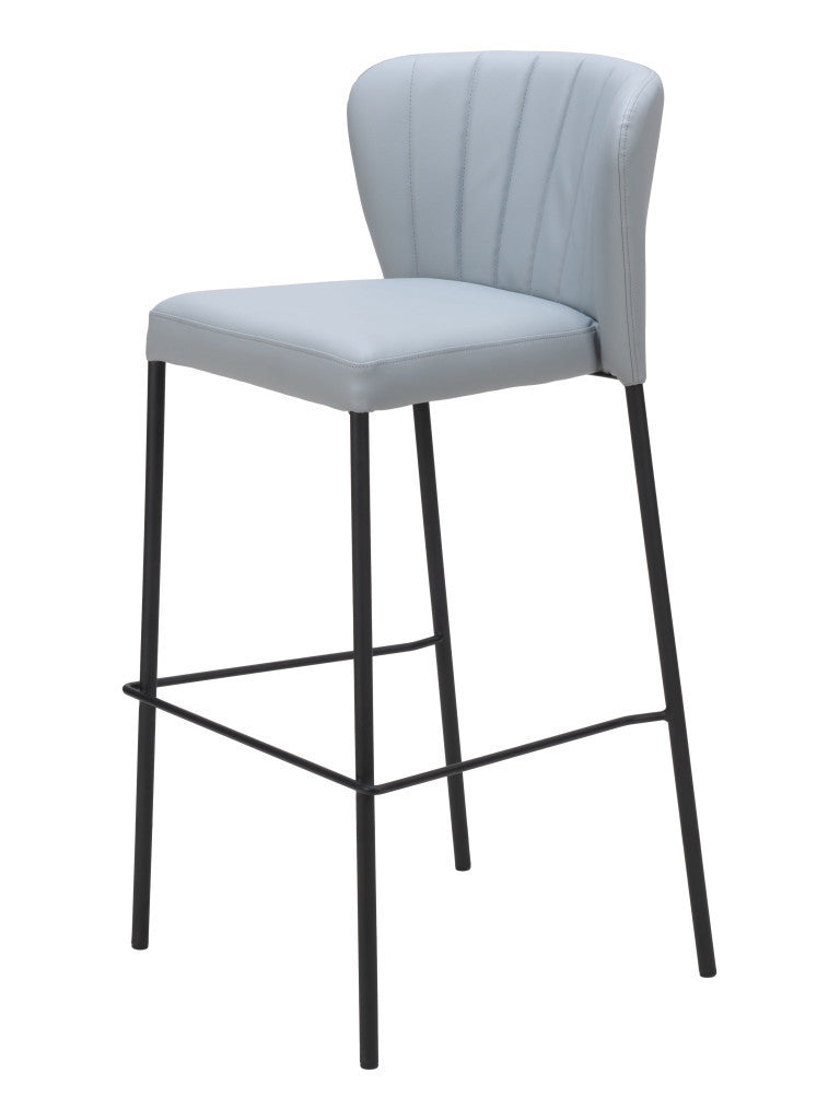 Set of Two 29'' Gray And Black Faux Leather And Steel Bar Height Bar Chairs