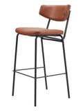 Set of Two 26'' Brown And Black Faux Leather And Steel Counter Height Bar Chairs