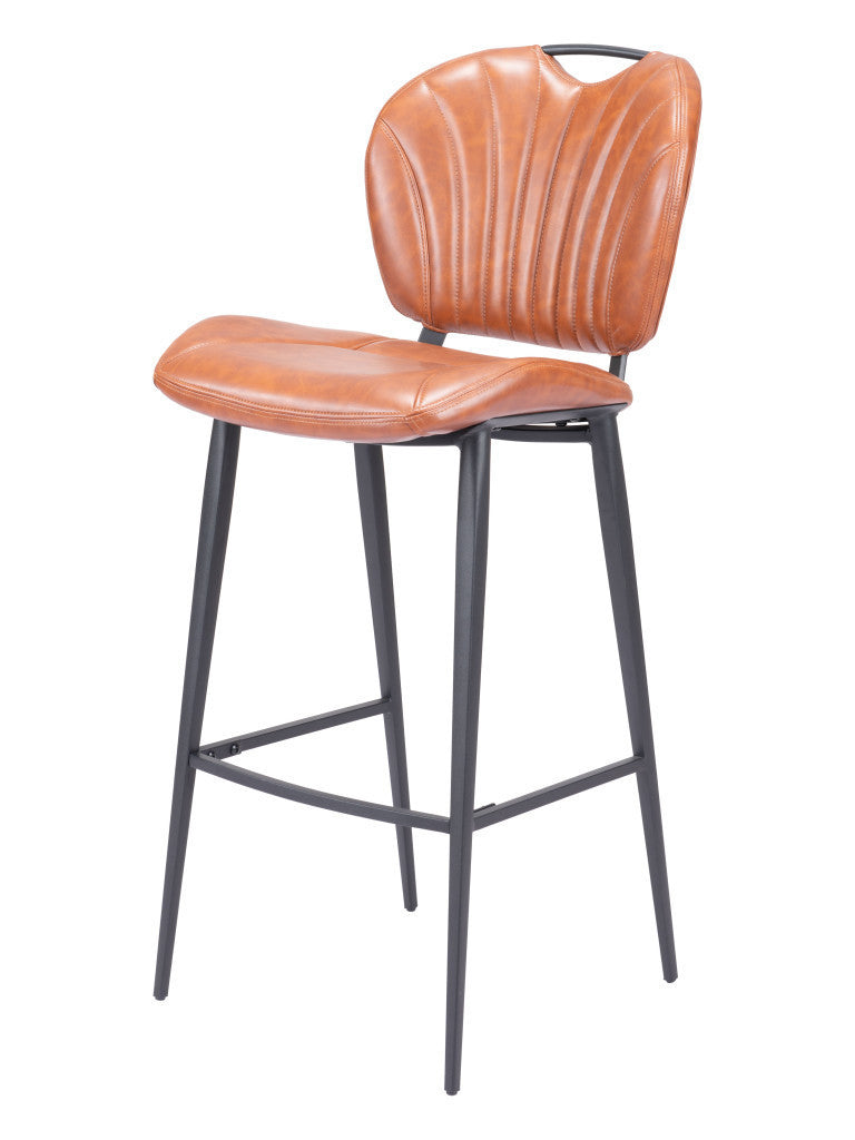 30'' Brown And Black Faux Leather And Steel Low Back Bar Height Bar Chair