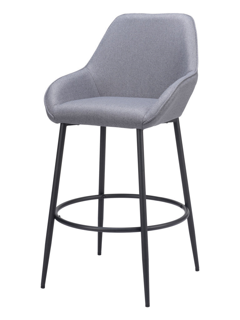 Set of Two 30'' Gray And Black Fabric And Steel Bar Height Bar Chairs