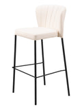 Set of Two 29'' Cream And Black Faux Leather And Steel Bar Height Bar Chairs