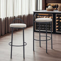 Set of Two 30 Beige and Black Chenille and Steel Low Back Bar Height Bar Chairs