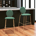 Set of Two 30 Green and Gold Velvet and Steel Bar Height Bar Chairs
