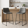Set of Two 24 Charcoal and Black Faux Leather and Steel Counter Height Bar Chairs