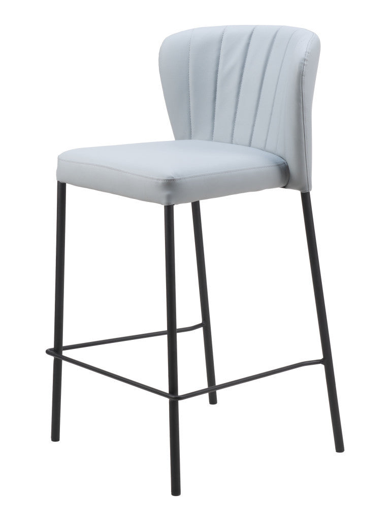 Set of Two 26'' Gray And Black Faux Leather And Steel Counter Height Bar Chairs