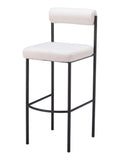 Set of Two 30'' Ivory and Black Shearling and Steel Low Back Bar Height Bar Chairs