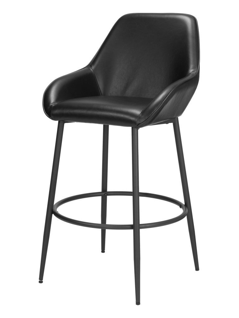 Set of Two 30'' Black Faux Leather And Steel Bar Height Bar Chairs