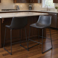 Set of Two 29 Black Faux Leather and Steel Counter Height Bar Chairs