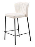 Set of Two 26'' Cream And Black Faux Leather And Steel Counter Height Bar Chairs