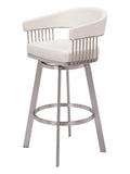 31'' White And Silver Faux Leather And Stainless Steel Bar Height Swivel Bar Chair
