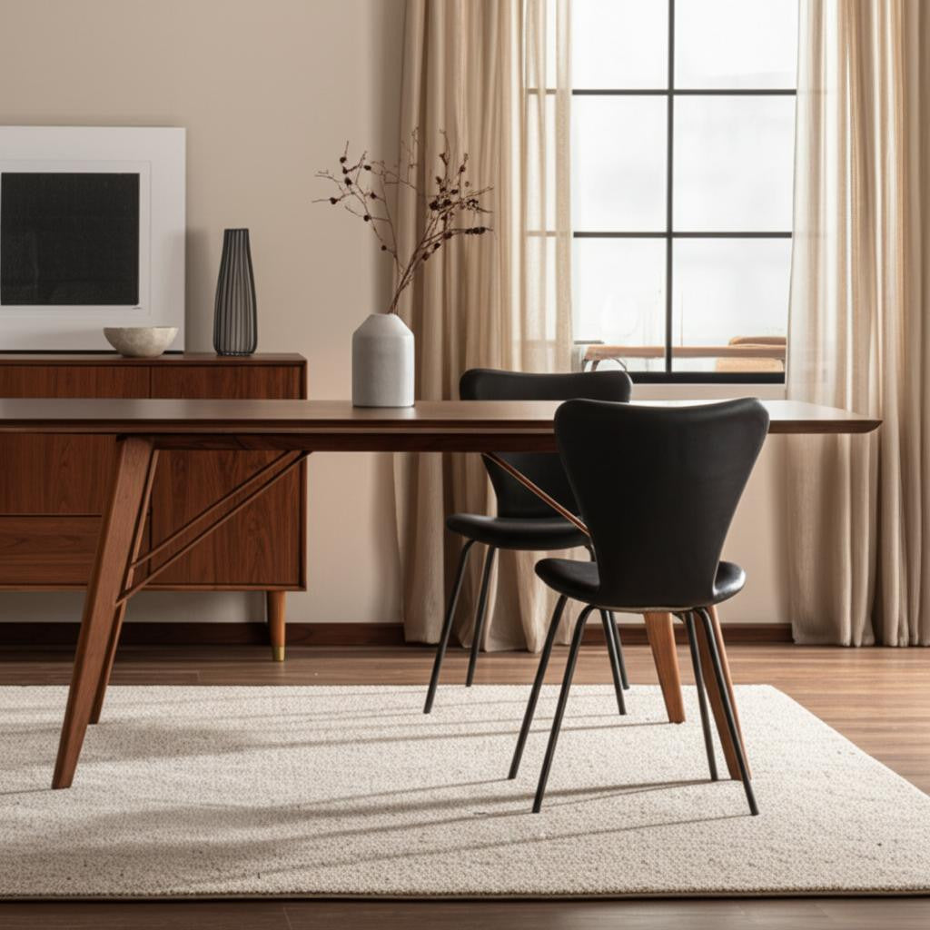 Set of Two Black Upholstered Faux Leather Dining Side Chairs