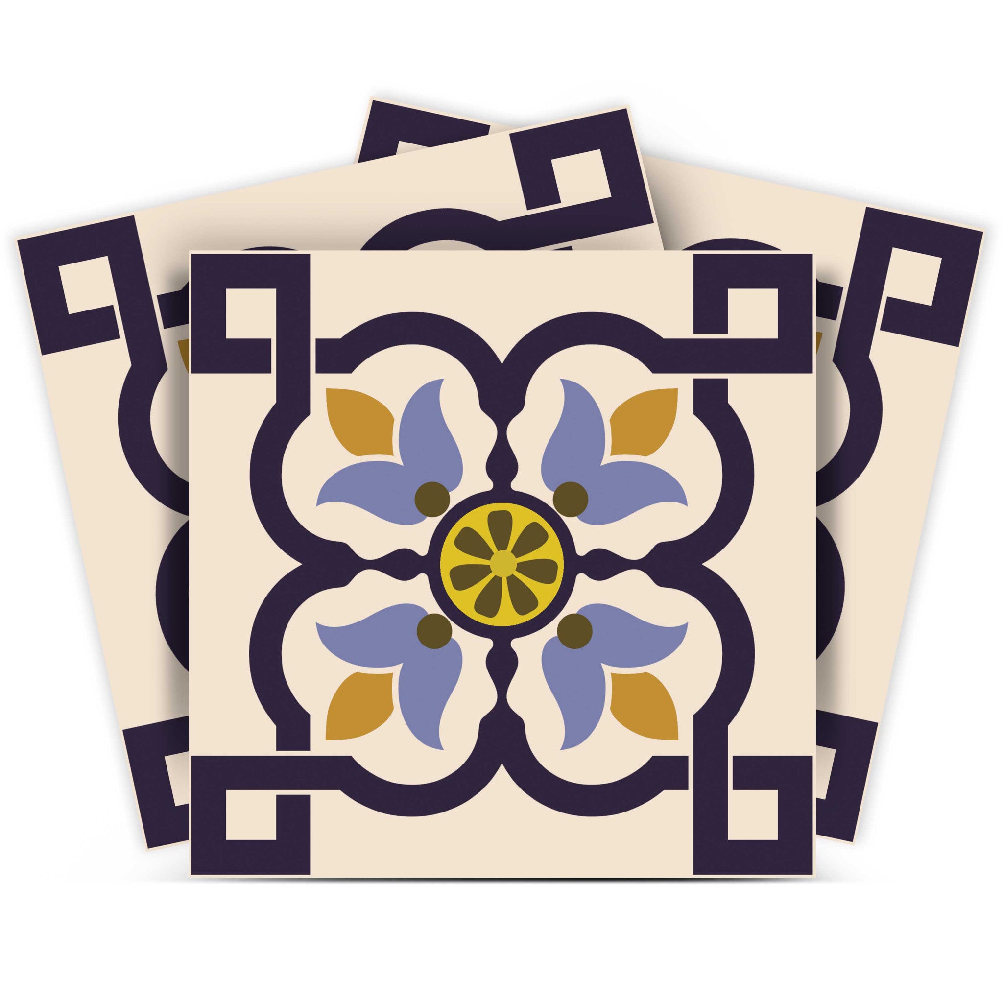 12 X 12 Blue and Yellow Azul Flora Peel and Stick Removable Tiles