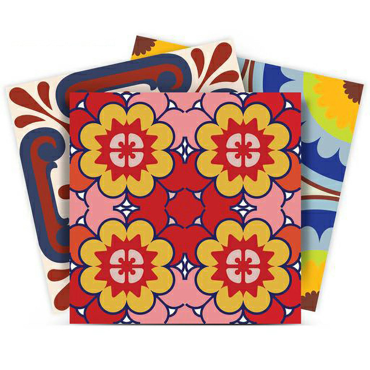 12 X 12 Pink, Red and Yellow Auguri Geo Peel and Stick Removable Tiles