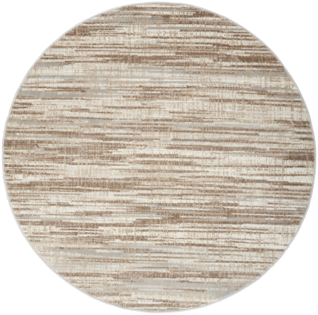 5' Ivory and Gray Abstract Non Skid Round Rug