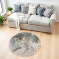 4' Gray Black and Ivory Abstract Round Rug