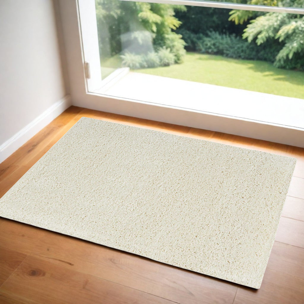 3' X 5' Ivory Shag Distressed Area Rug