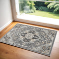 2' X 3' Black and Gray Floral Non Skid Area Rug