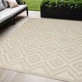 5 X 7 Cream And Beige Geometric Indoor Outdoor Area Rug
