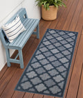 6 Navy Blue And Ivory Geometric Indoor Outdoor Area Rug