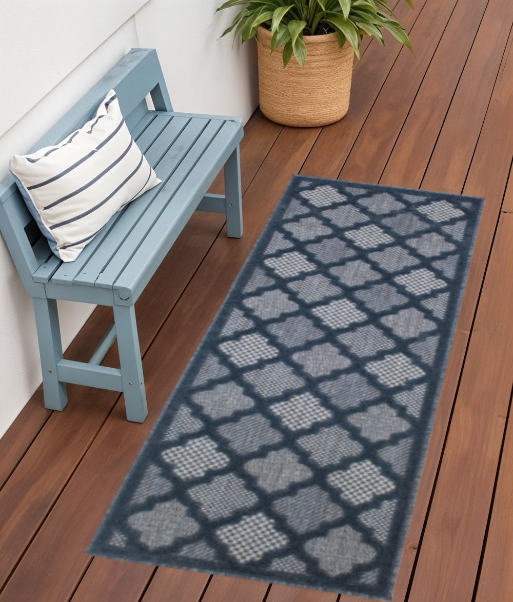 6 Navy Blue And Ivory Geometric Indoor Outdoor Area Rug
