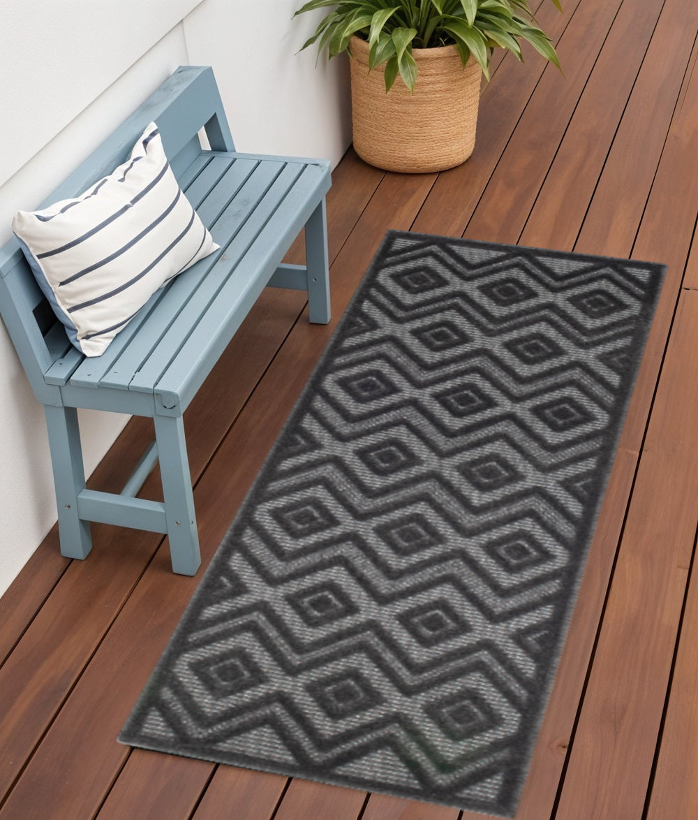 6 Charcoal And Black Geometric Indoor Outdoor Area Rug