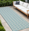6 Aqua And Ivory Geometric Indoor Outdoor Area Rug