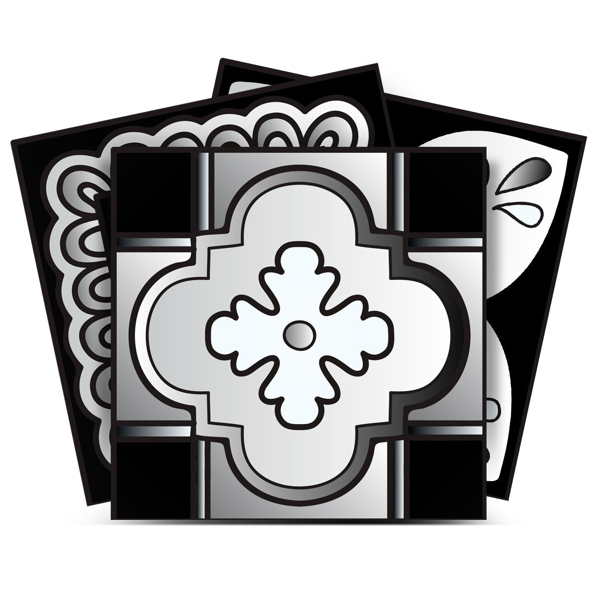 12 X 12 Black White and Gray Mosaic Peel and Stick Removable Tiles