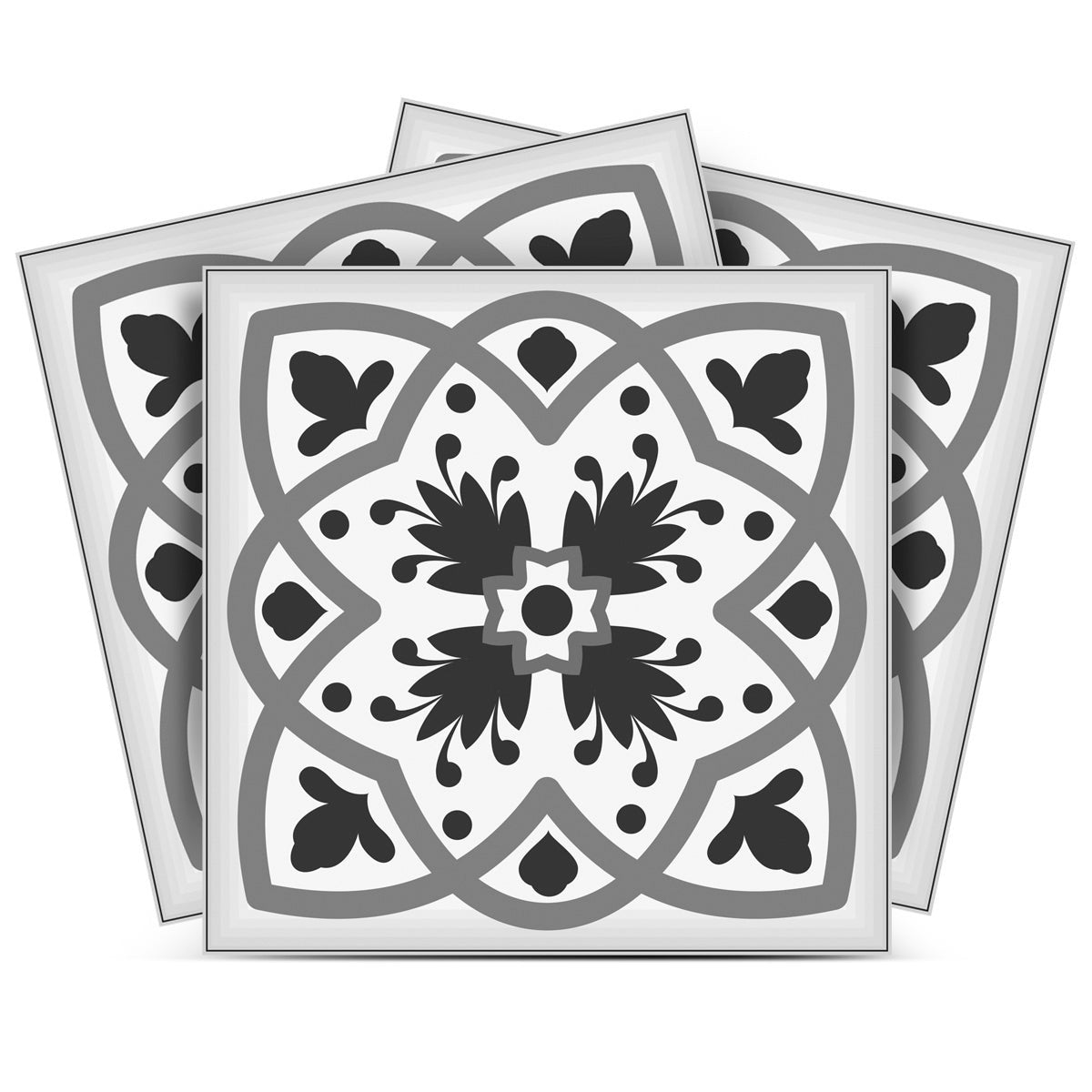 12 X 12 Charcoal And White Scroll Peel and Stick Removable Tiles
