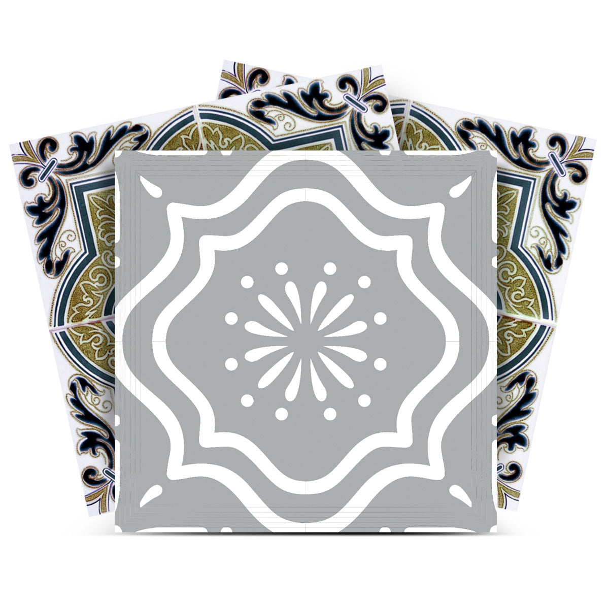 12 X 12 Vintage Sage Medallion Peel and Stick Removable Tiles