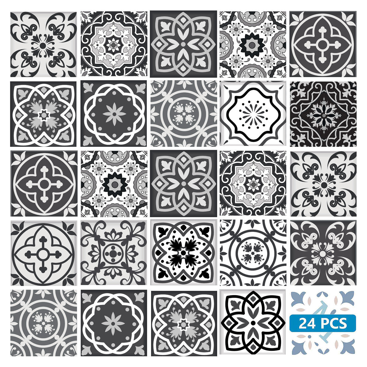 12 X 12 Shades of Black Mosaic Peel and Stick Removable Tiles