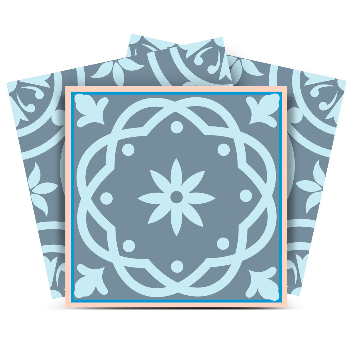 12 X 12 Baby Blue and Peach Mosaic Peel and Stick Removable Tiles