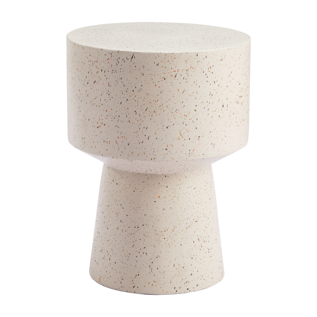 18'' Beige Faux Stone Round Pedestal End Table