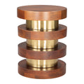 20'' Brown and Gold Solid Wood and Iron Round Pedestal End Table