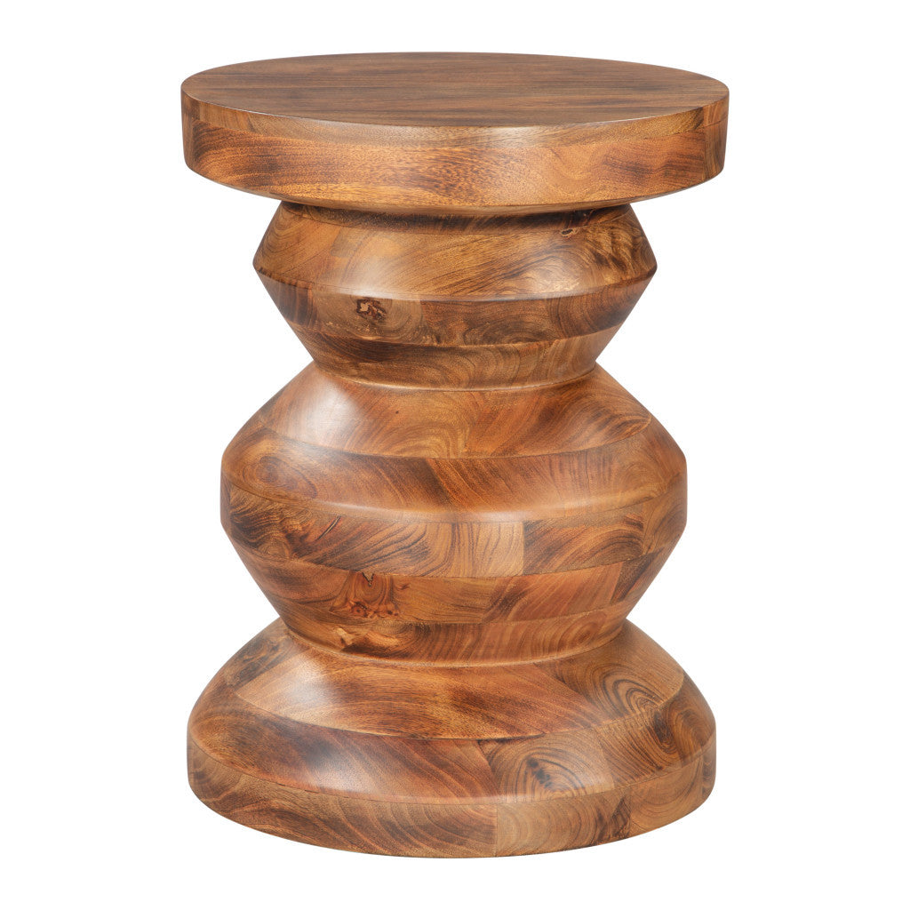 21'' Brown Solid Wood Round Pedestal End Table
