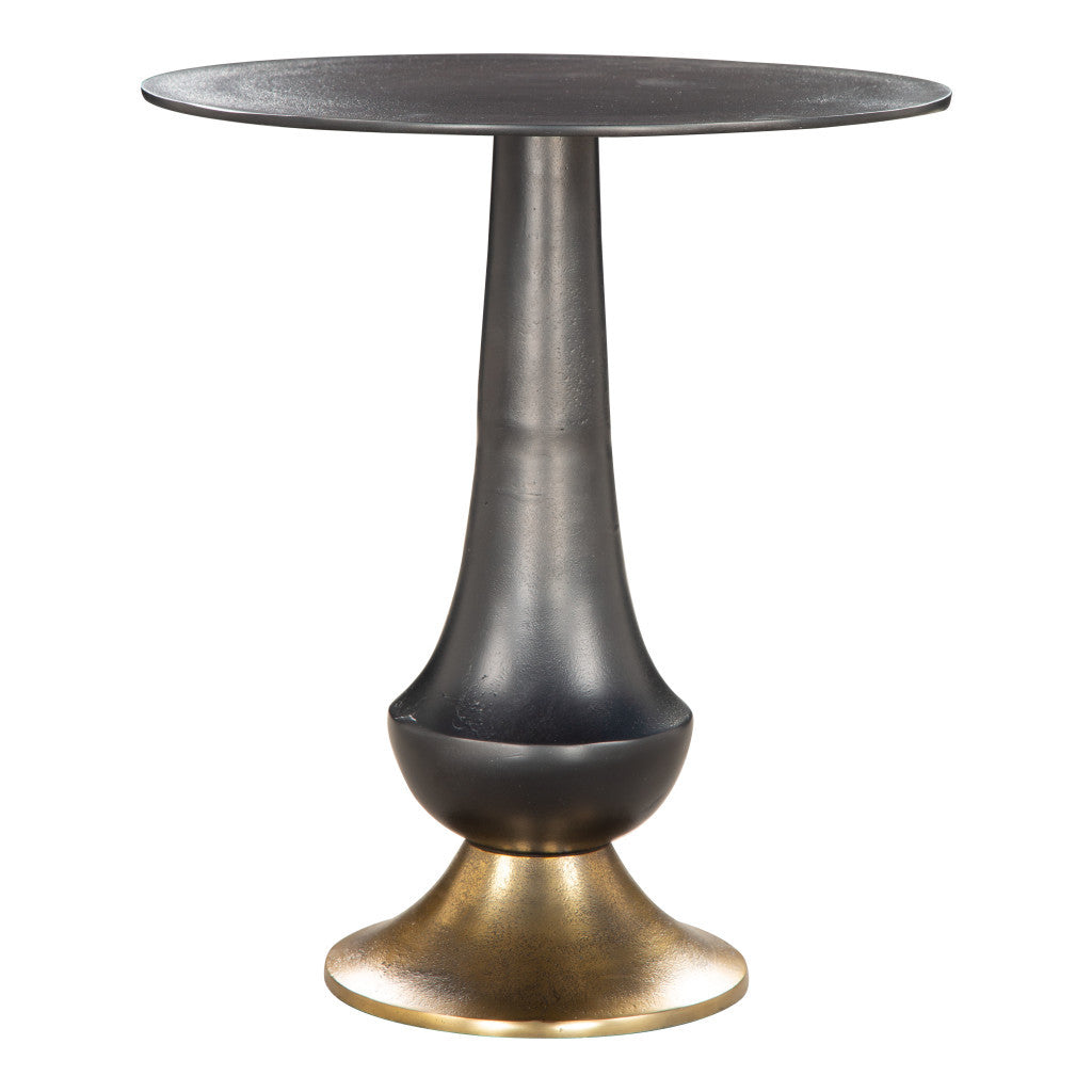 21'' Black And Gold Aluminum Round Pedestal End Table
