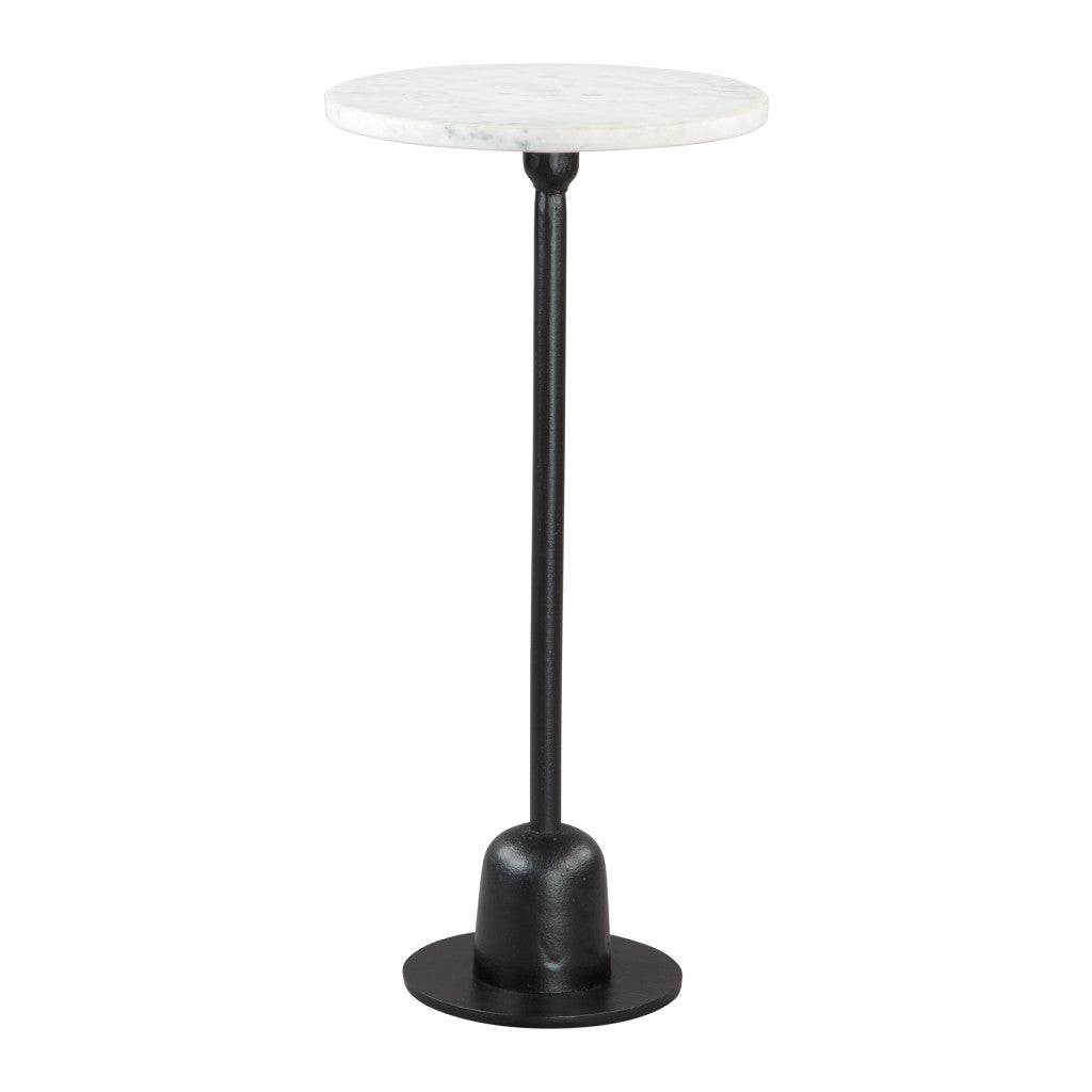25'' White And Black Marble And Aluminum Round Pedestal End Table