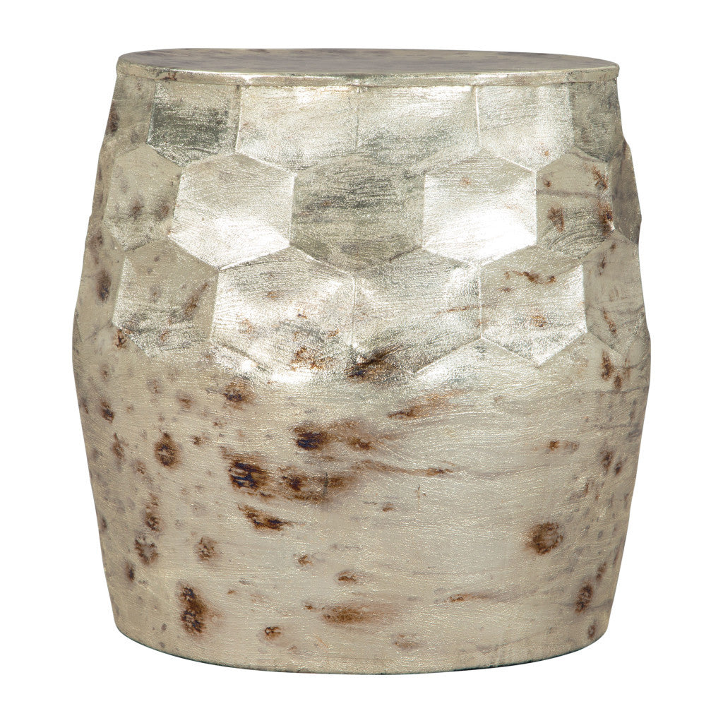 22'' Beige Iron Round Block End Table