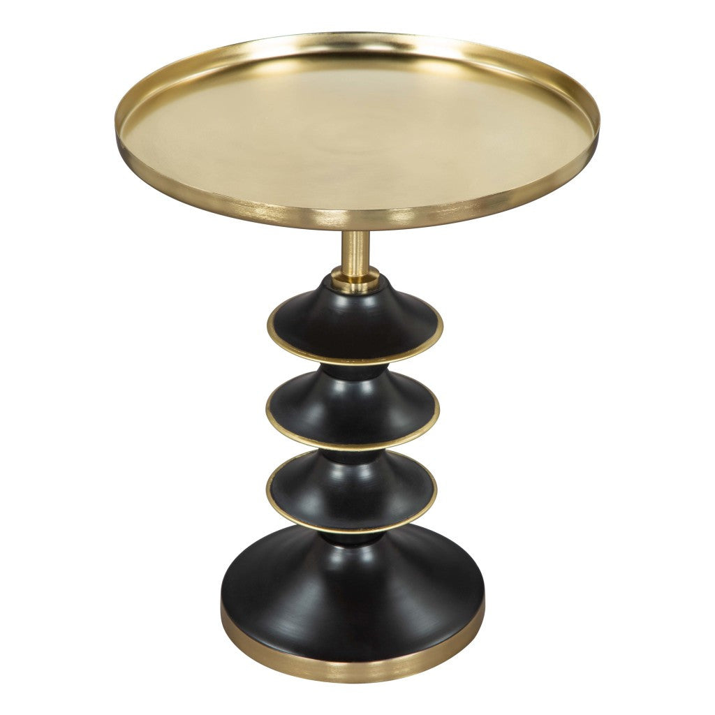 22'' Gold And Black Iron Round Pedestal End Table
