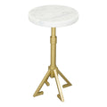 22'' White And Gold Marble And Iron Round Pedestal End Table