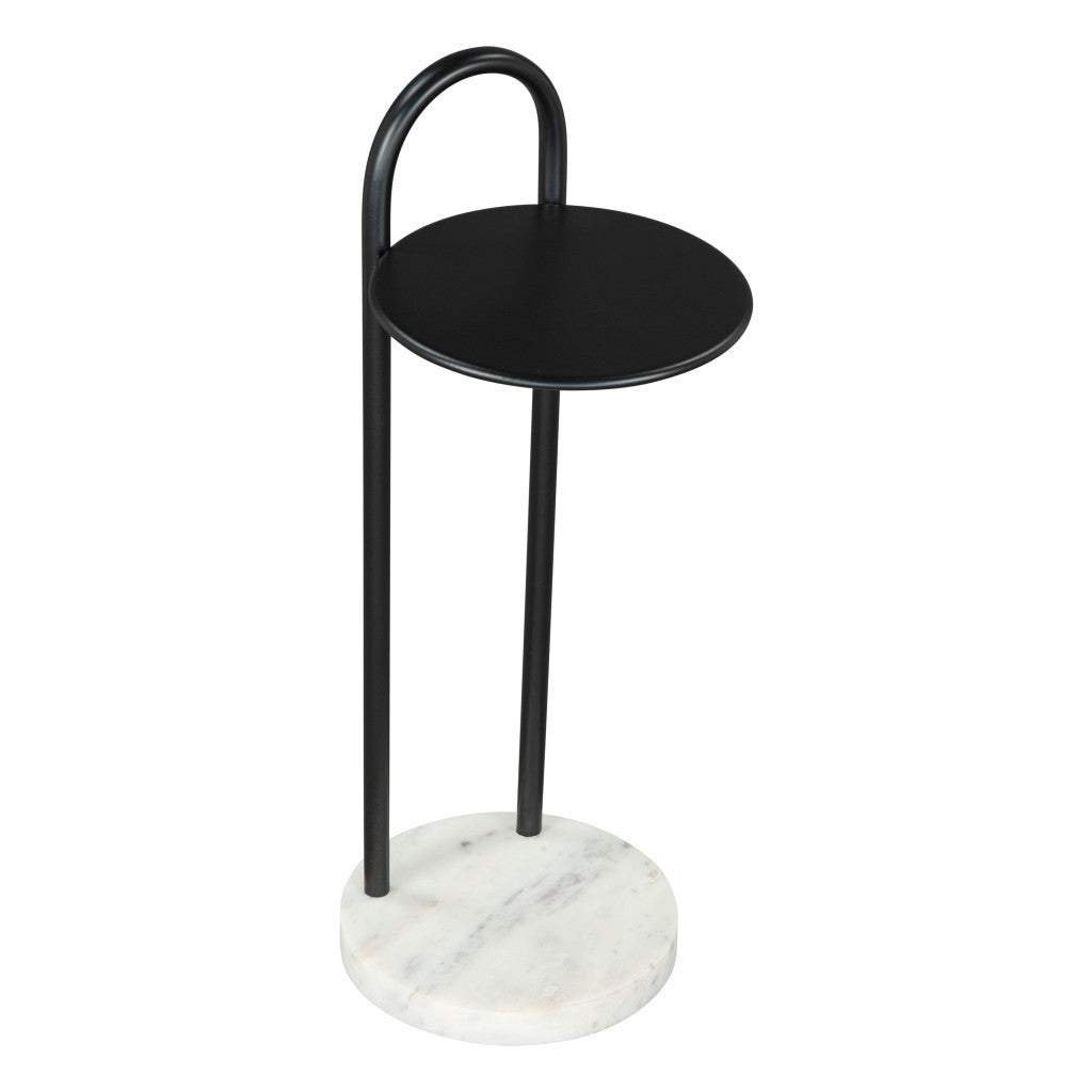 22'' Black And White Iron And Marble Round C Table End Table