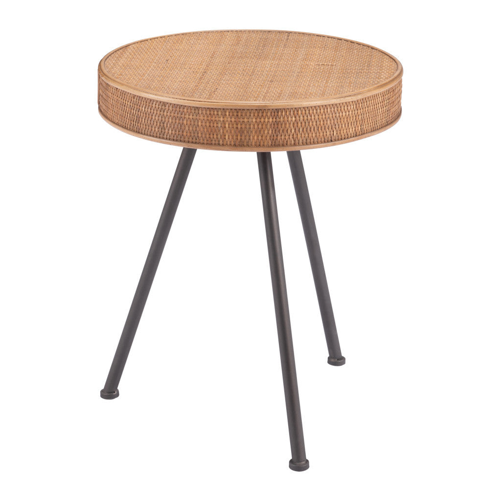 23'' Natural and Gray Rattan and Steel Round End Table