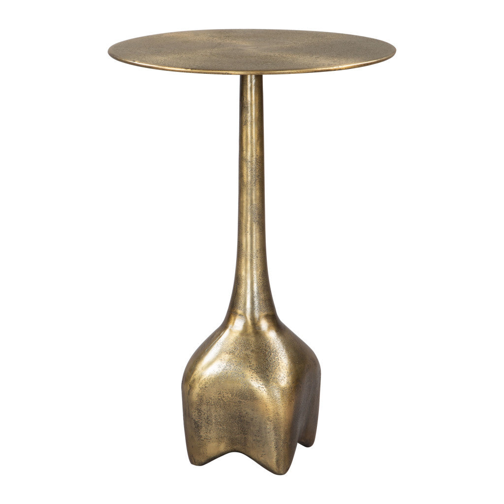 22'' Antiqued Brass Distressed Aluminum Round Pedestal End Table