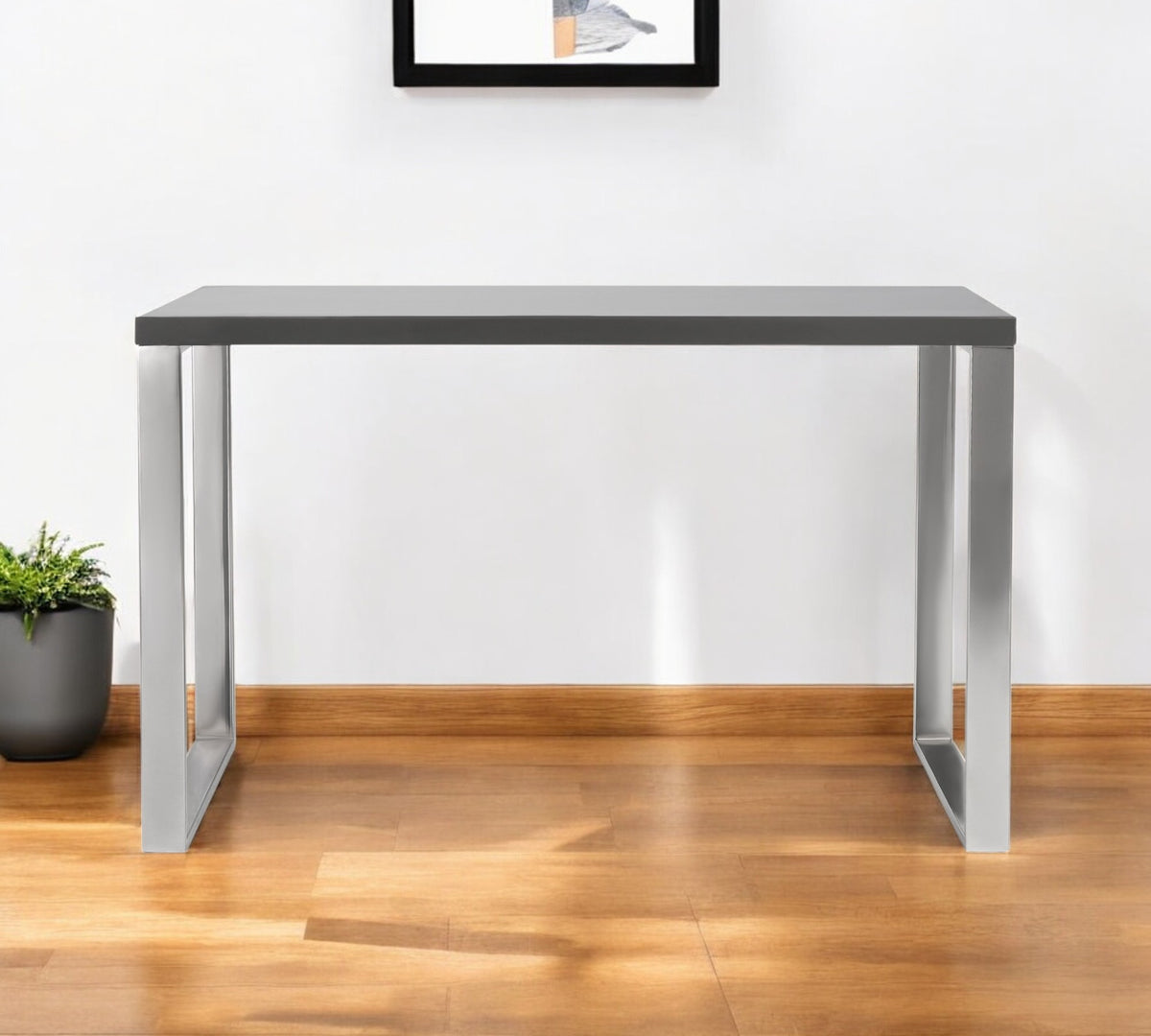 47'' Gray and Silver Wood and Stainless Steel Sled Writing Desk