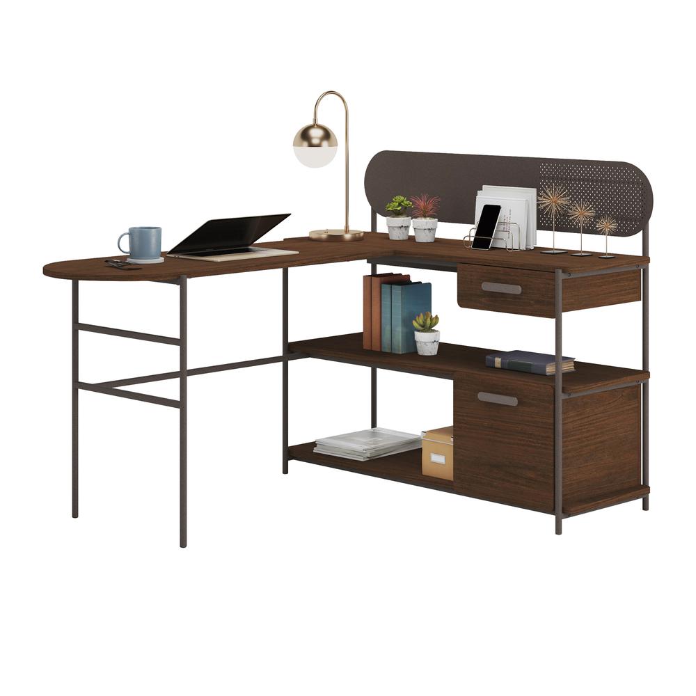 Radial L Desk, Umber Wood finish