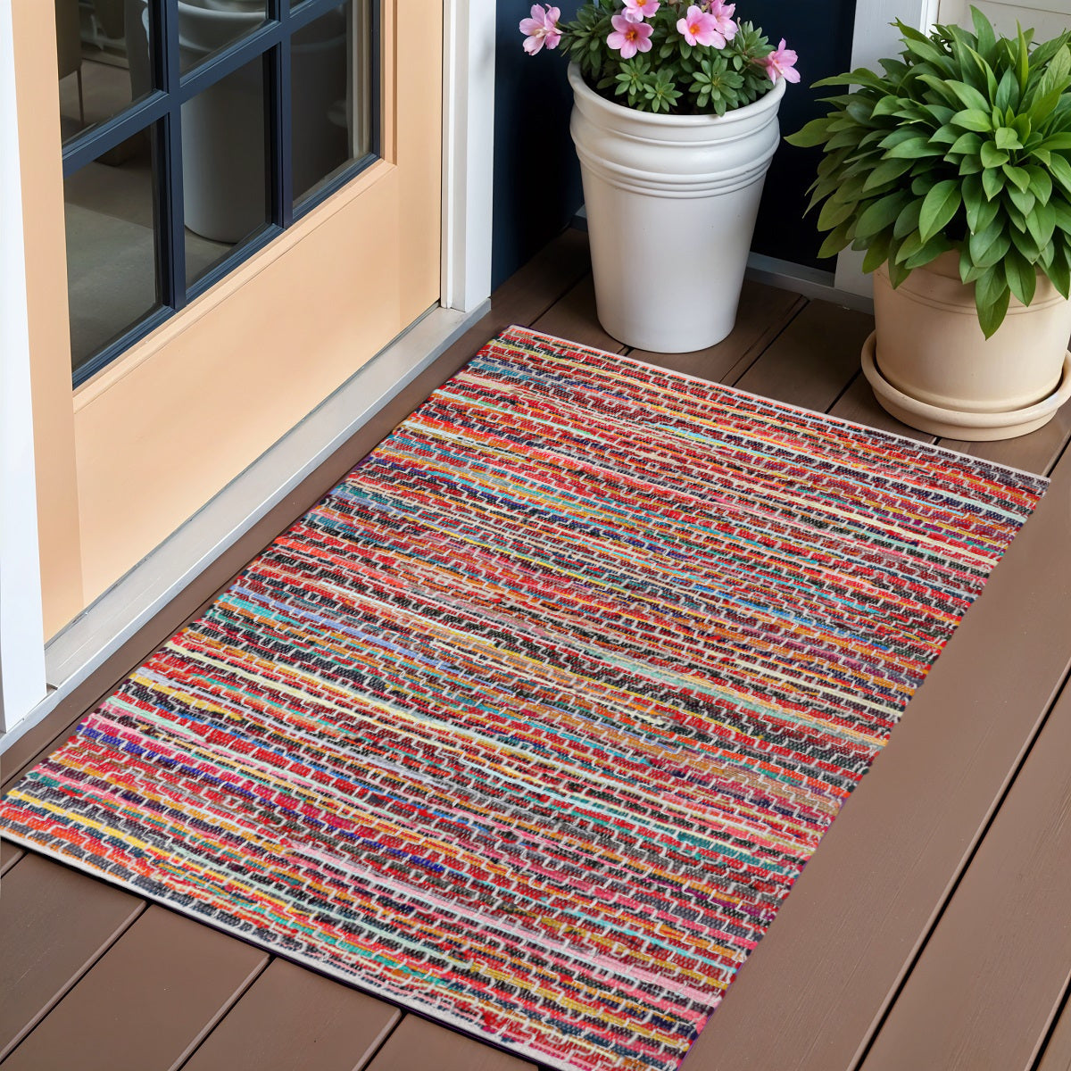 3' X 5' Red and Black Striped Hand Woven Area Rug