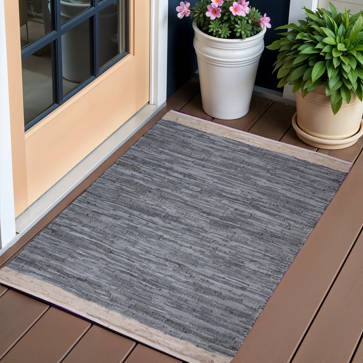 3' X 5' Gray and Beige Patchwork Handmade Indoor Outdoor Area Rug