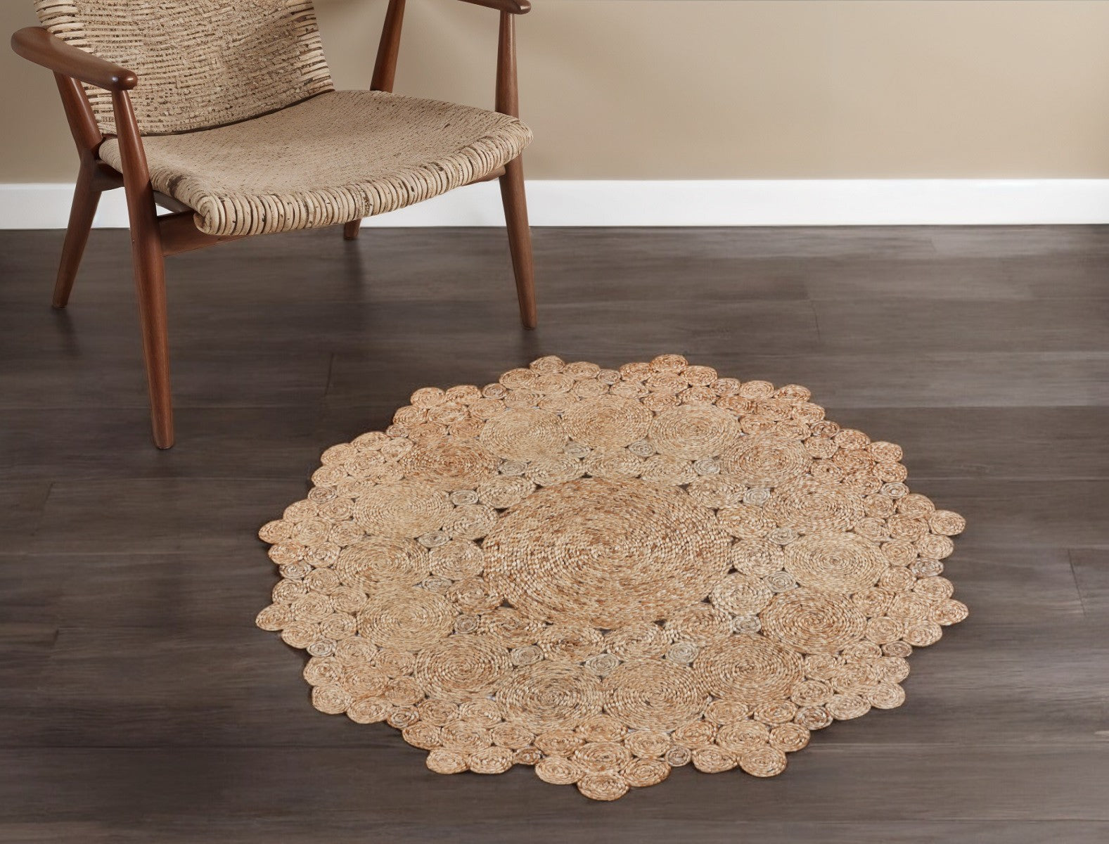 4' Natural Jute Geometric Hand Braided Round Rug