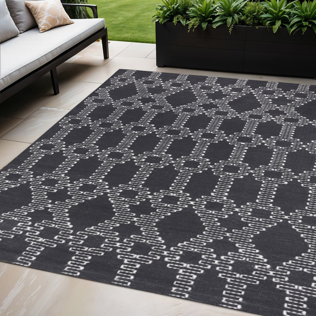 5' X 8' Gray Geometric Handmade Indoor Outdoor Area Rug