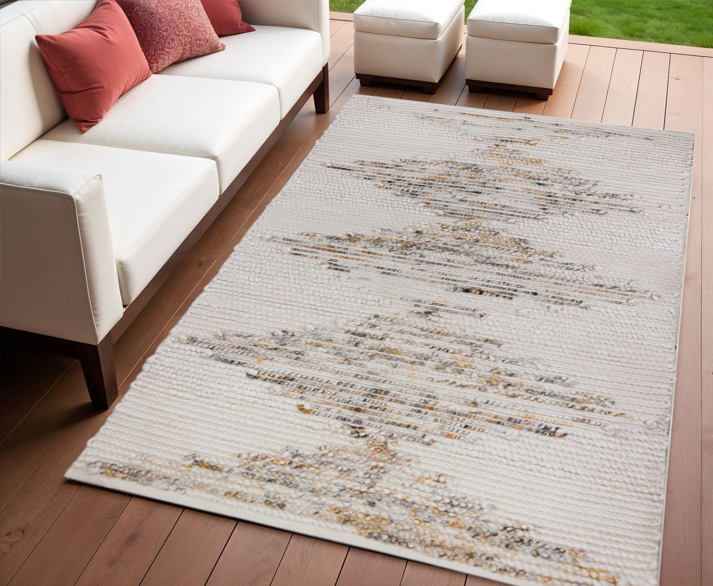 4' X 6' Beige Geometric Handmade Indoor Outdoor Area Rug