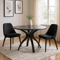50 Black Faux Marble and Steel Pedestal Base Round Top Dining Table